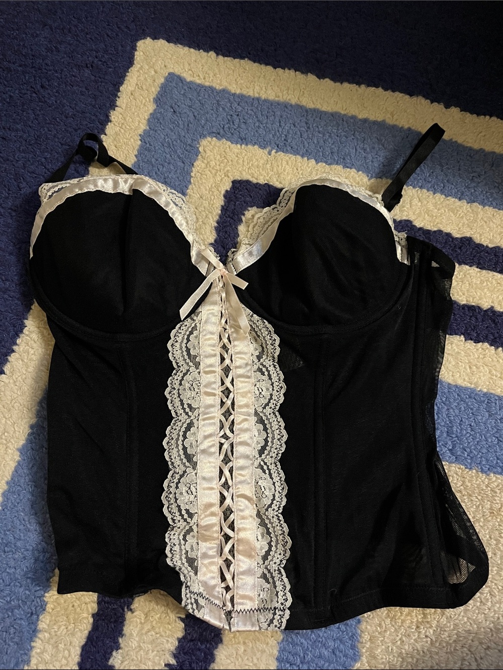H&M Black Bustier Corset with Cream Lace Trim